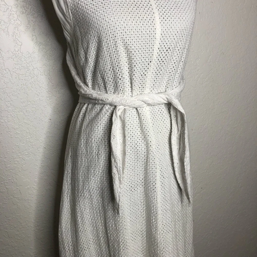 Cabi Lizzie white mixed eyelet overlay tie front dress‎ size 4 #5106